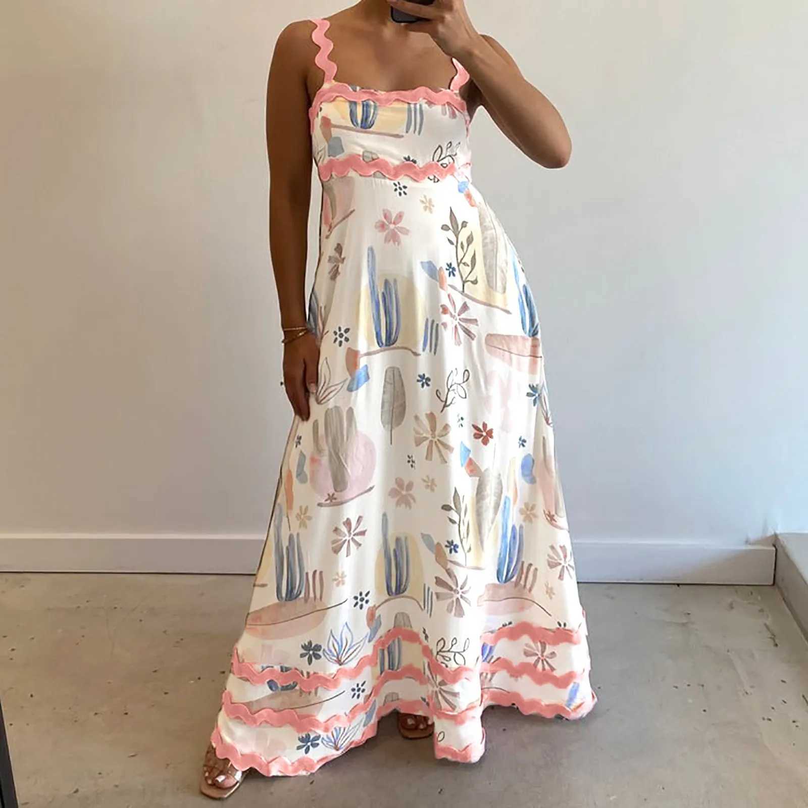 Urban Sexy Dresses Womens dress 2025 casual plus size women bohemian long Dr graphic spaghetti shoulder strap Flowy Vestidos De Fiesta elegant 2025 Y2