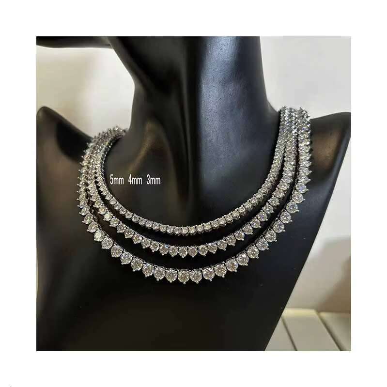 Hot Sale 3 Prong Claw Setting 3mm 4mm 5mm Round Tennis Chain Sterg Sier Iced Out Moissanite Chocker Necklace