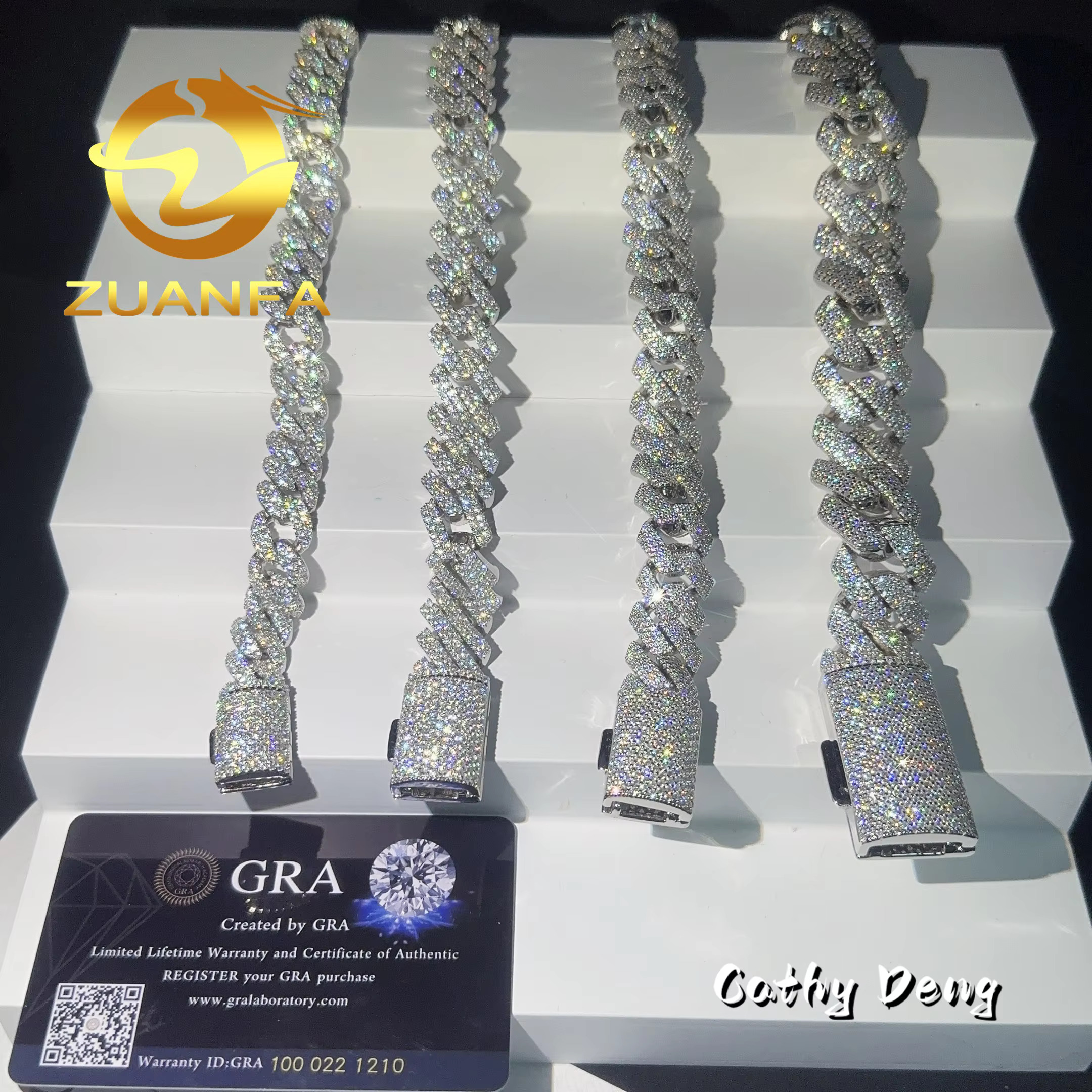 Pass Diamond Test 12mm 13mm 15mm 20mm Full Ice Moissanite Bracelet 925 Silver Cuban Link Chain Bracelet Fine Jewelry Necklaces