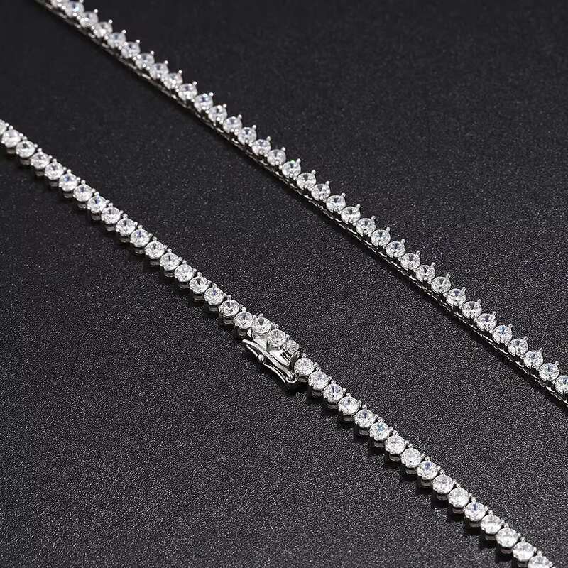 Hot Sale 3 Prong Claw Setting 3mm 4mm 5mm Round Tennis Chain Sterg Sier Iced Out Moissanite Chocker Necklace