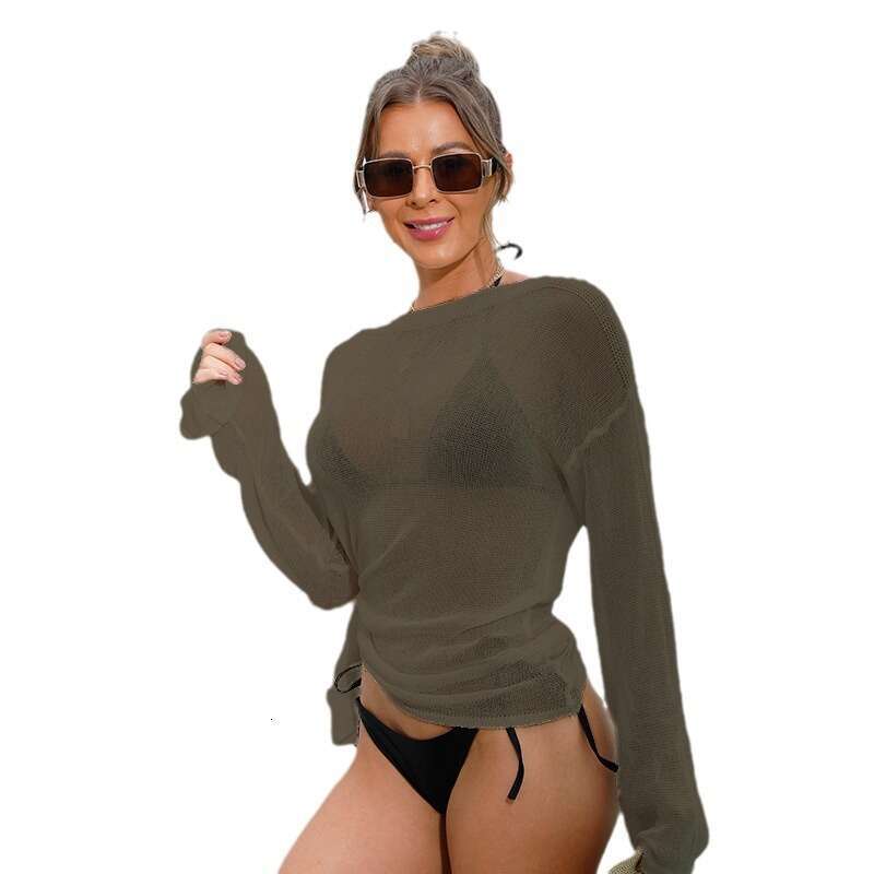 Side Split Loose Bikini Top with One Collar Long Sleeve Beach Hoodie in 6 Colors 2025 New Style Stylish and Elegant Clothing