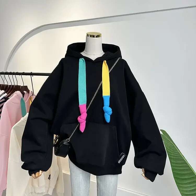 Large Candy Colored Oversized Top, Trendy And Stylish, Mid To Long Length Loose Hooded Sweatshirt Zip Hoodie Winter Clothes