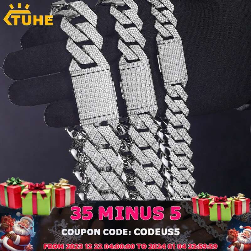 2025 High Quality Unisex VVS1 Moissanite Cuban Chain Necklace Sier For Men Hip Hop Jewelry