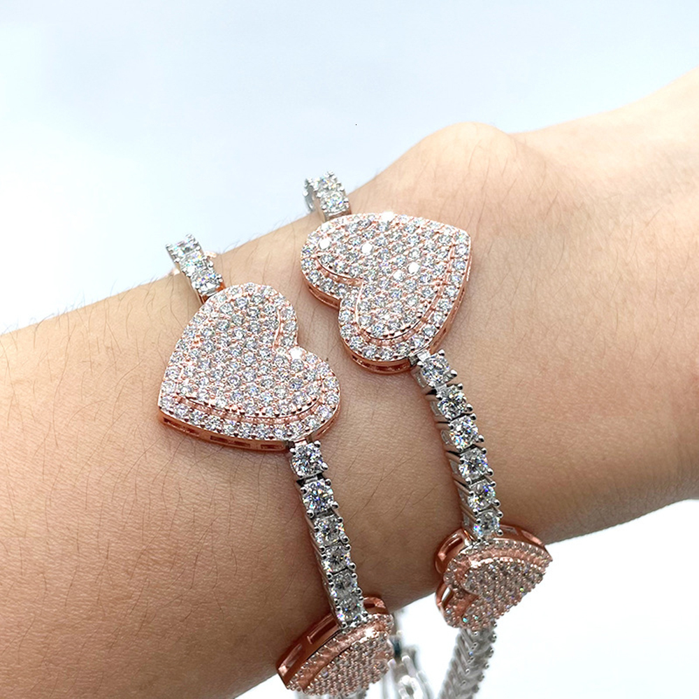 3mm Moissanite Heart S925 Silver Tennis Chain Necklaces For Women Iced Out Hand Chain Pass Diamonds Tester Hip Hop Goth Jewelry