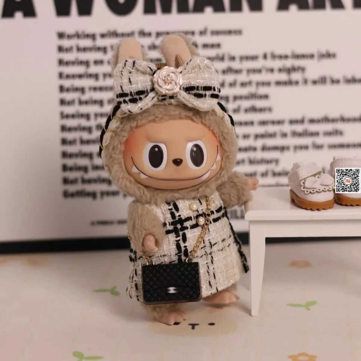 17cm Labubu V1v2 High-End Custom Casual Set With Printed Mini Bag Handsome Leather Jacket High-End Quality Doll ClothesT250313