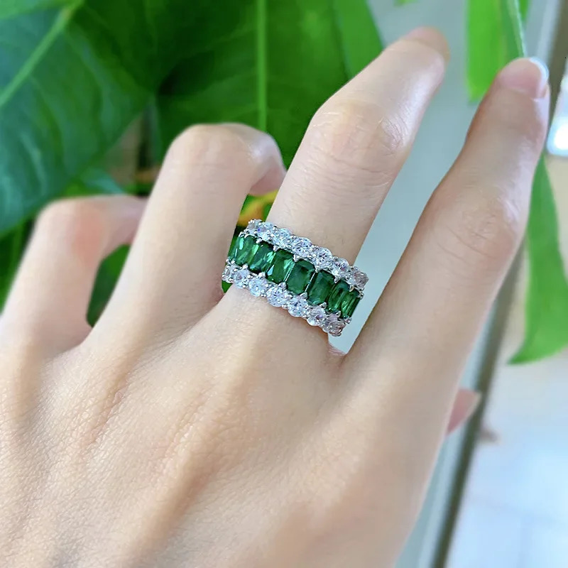SpringQiaoer 925 Real SIlver Cocktail Big Rings for Women Created Emerald Ruby Sapphire Gemstone Wedding Bands Jewel 250221