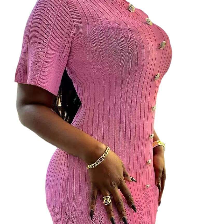 New Summer Round Neck Short Sleeve Dress With Knitted Hip Wrap For Women