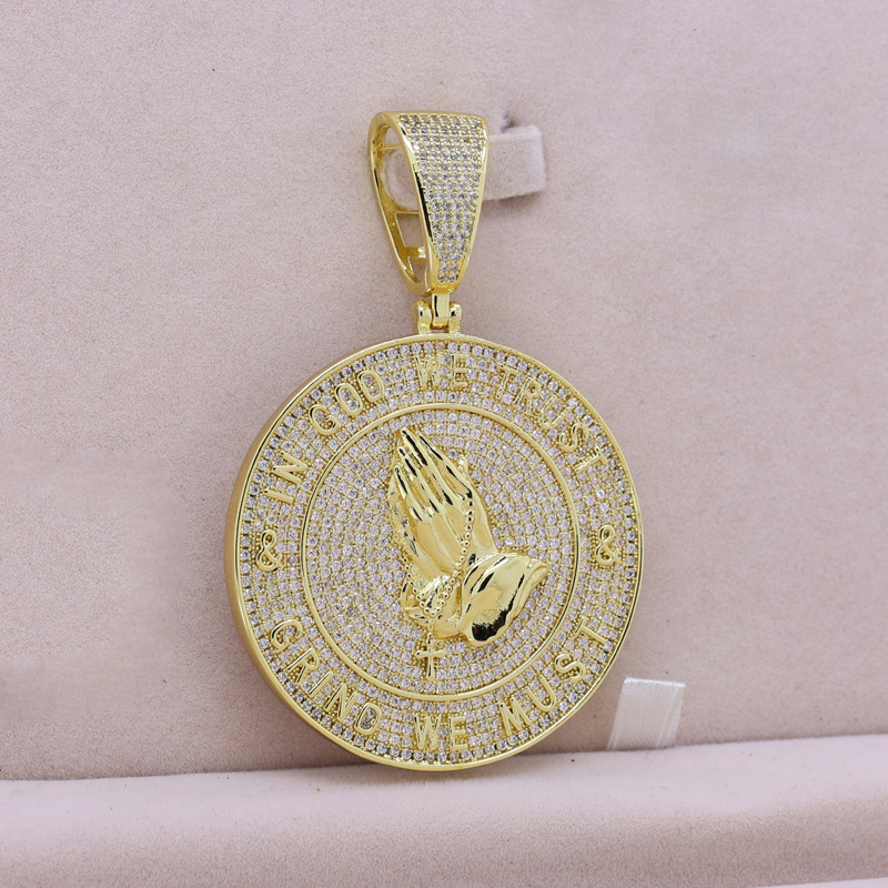 New arrived hip hop pendant with full cz paved gold plated punk styles letter in god we trust charm with rope chain necklace for men boy pray jewelry drop ship