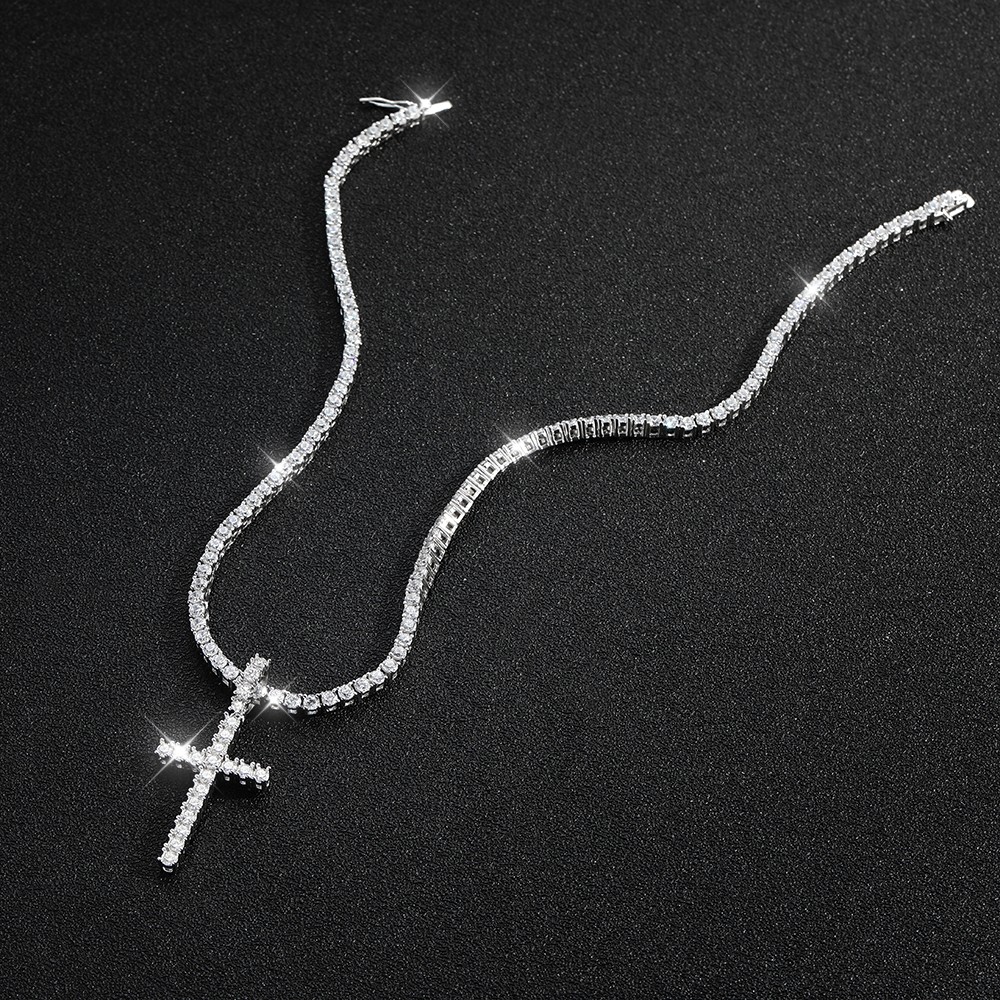 KNOBSPIN Full Moissanite Tennis Necklace with Pendant 925 Sterling Sliver Plated 18k Chain for Man Sparkling HipHop Party Jewely