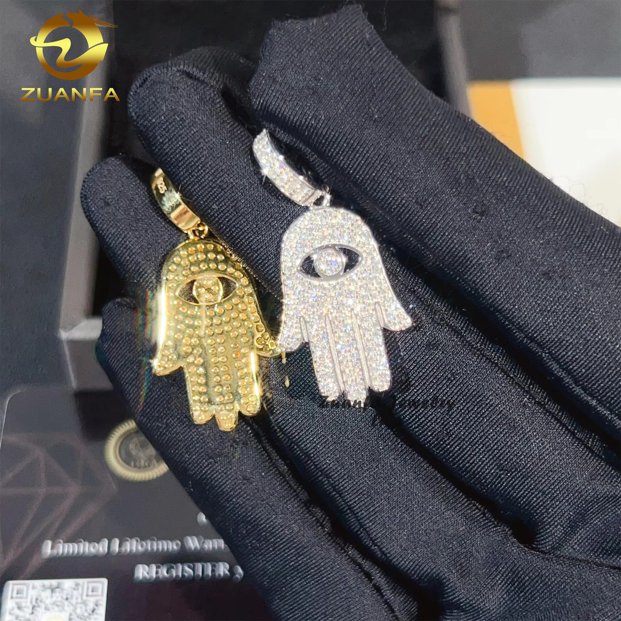 Factory Price Top Quality Charm 925 Sterling Silver Iced Out Hamsa Moissanite Hip Hop Pendant