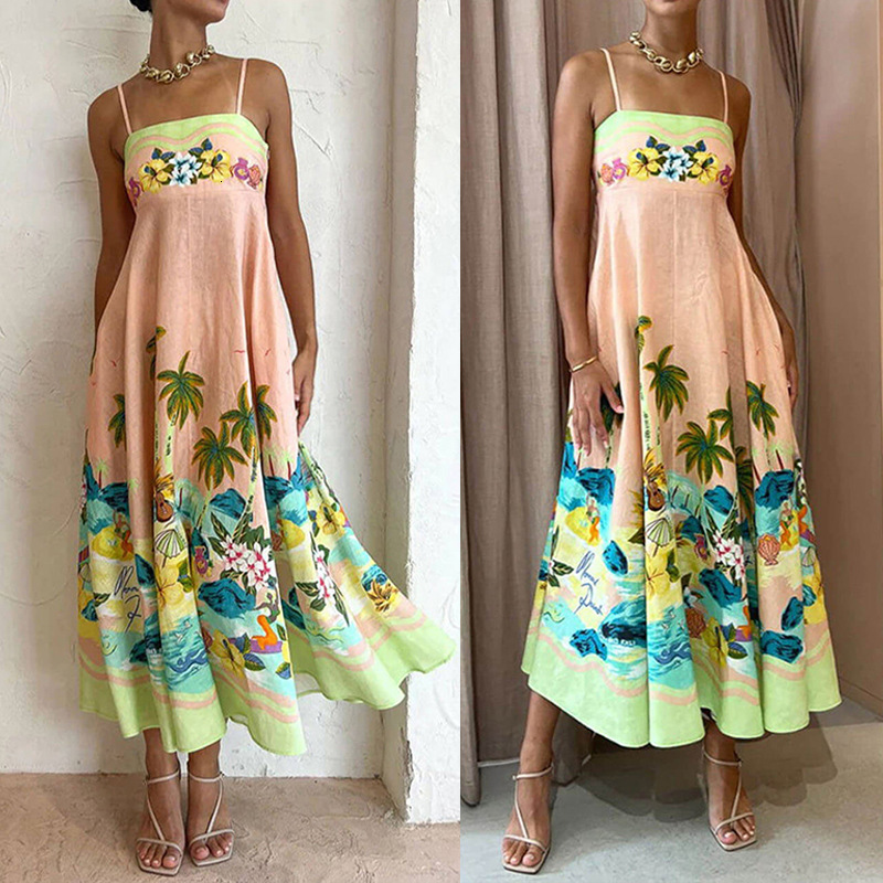 2025 Spring New Women's Elegant And Stylish Printed Fashion Strap Dress 661