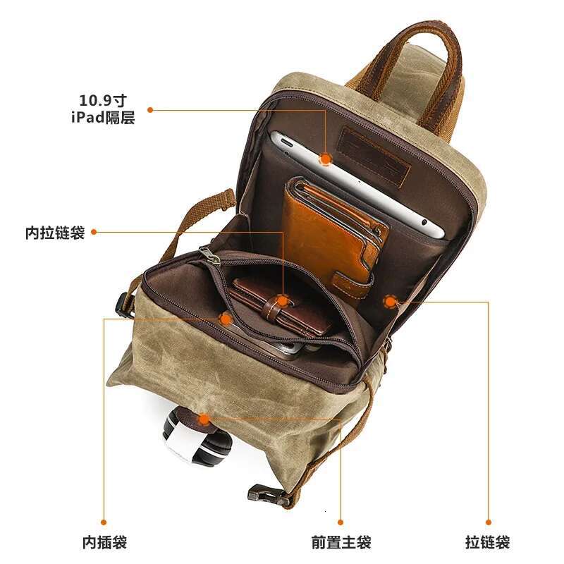 Canvas Casual Retro Large Capacity Crazy Horse Leather Crossbody Fashion Small Chest Men's Shoulder Bag