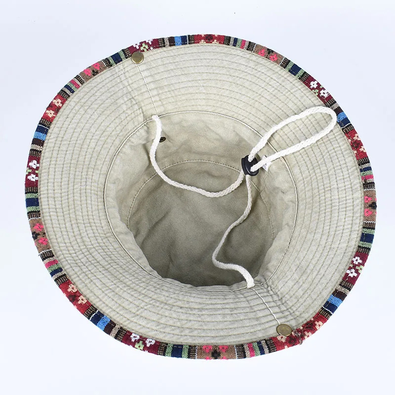 Summer Bucket Hat With String Women Man Vintage Beach Sun Fishing Hats Outdoor Hiking Bob Panama Summer Fisherman Caps 250311
