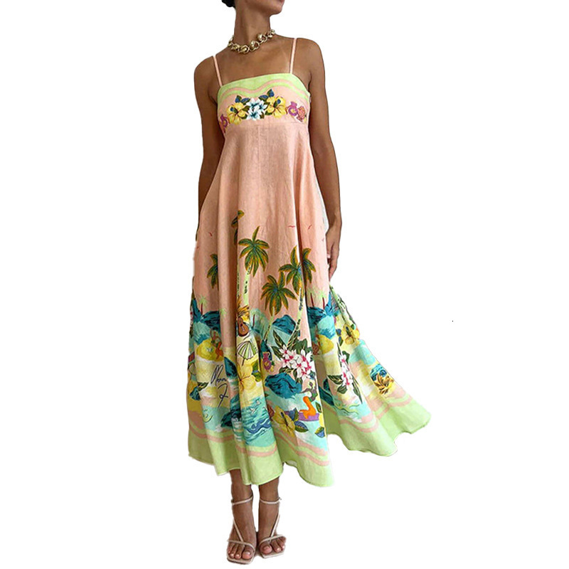 2025 Spring New Women's Elegant And Stylish Printed Fashion Strap Dress 661