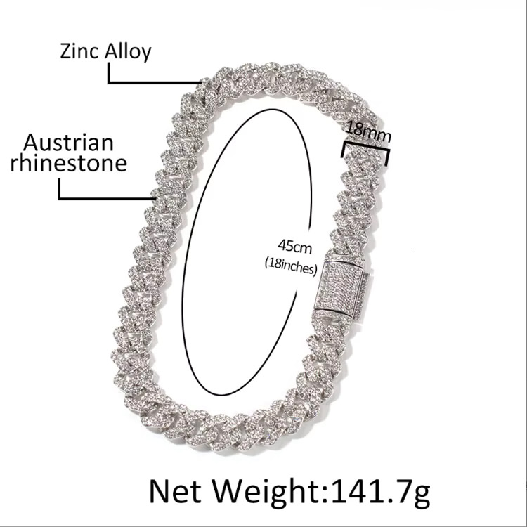 High Quality Fashion Moon Iced Out 925 Silver 18mm Hip Hop Link Necklace Moissanite Prong Cuban Link Chain 18mm Jewelry for Men