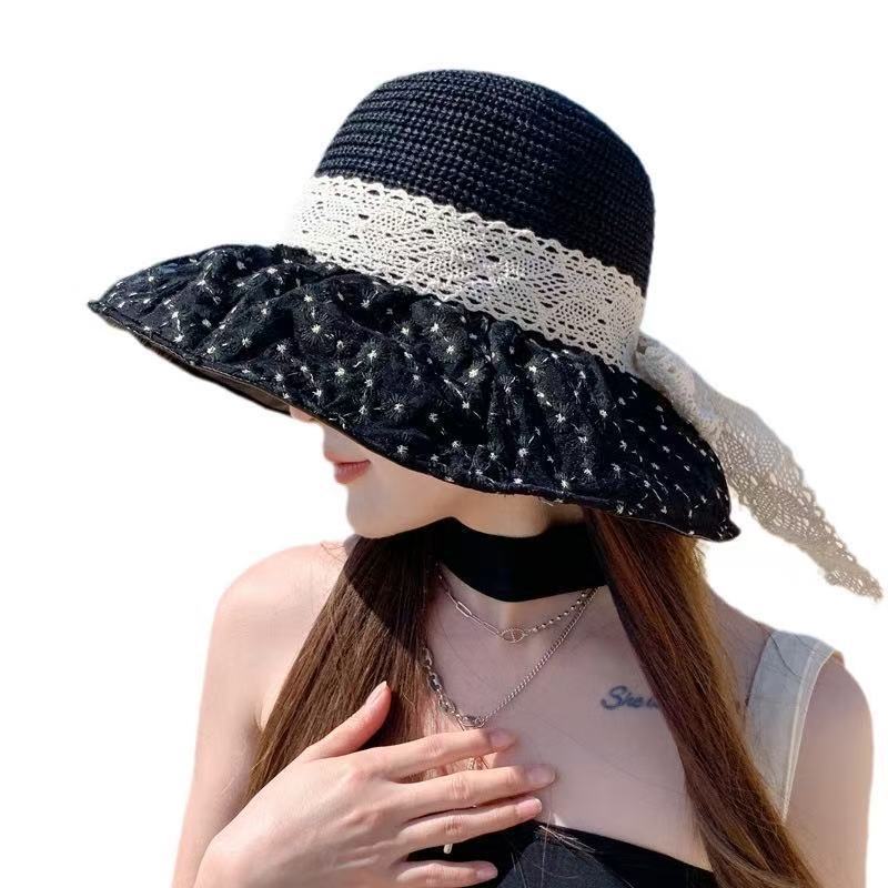 baseball cap 2025 Spring Summer New Beach Sunscreen Fashion and Versatile Lace Large brimmed Sun Hat