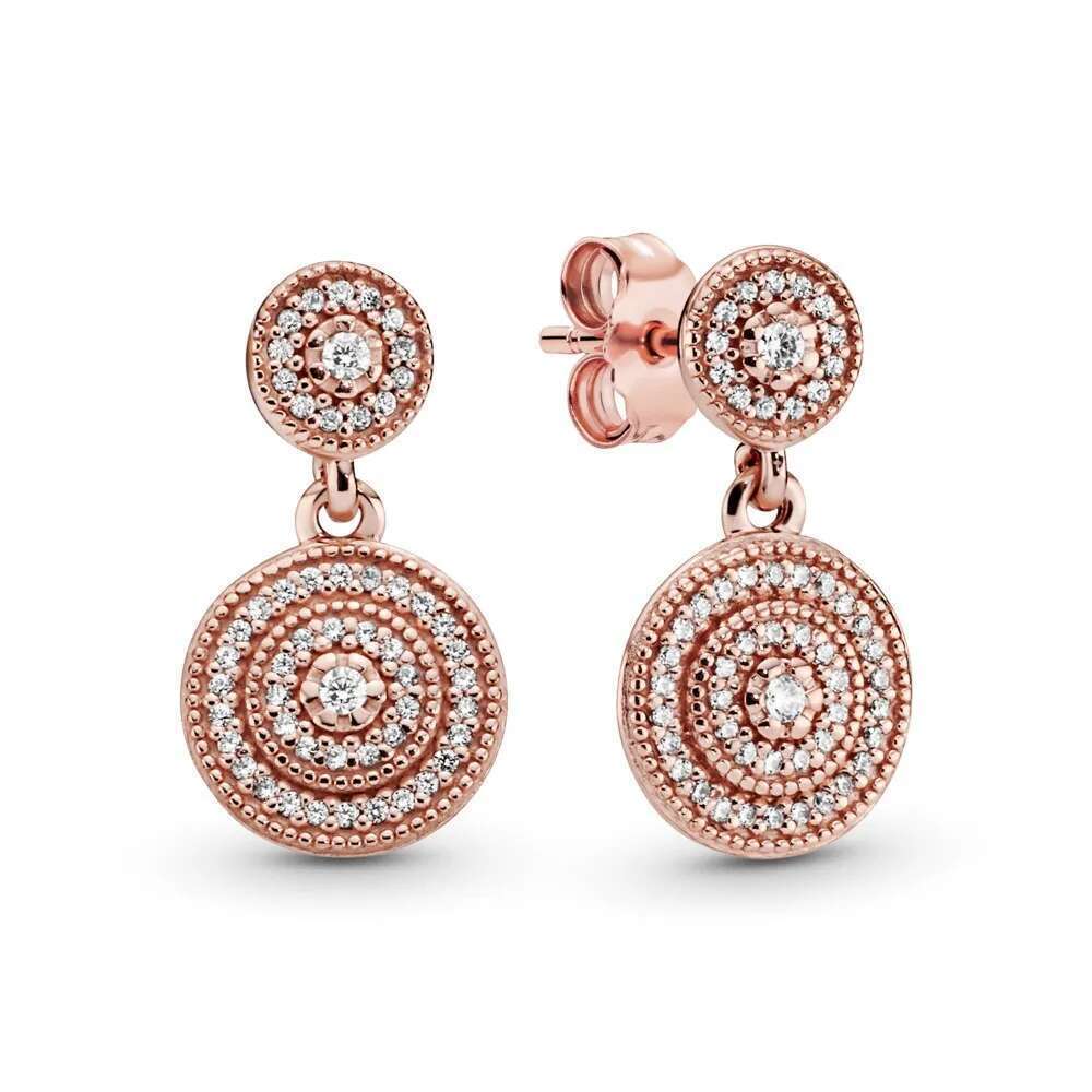 Hot 925 Sterling Silver Sparking Round Heart Feather Zircon Stud Earrings For Women Lovers Christmas Jewelry Special Gift