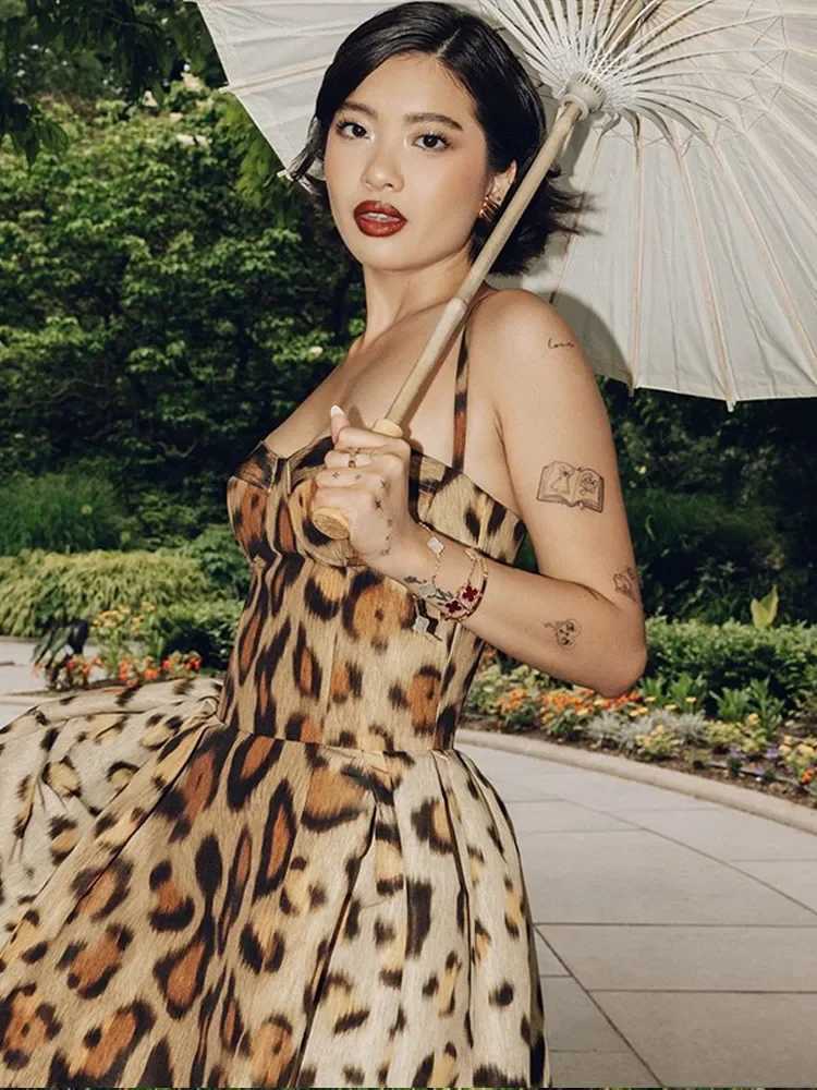 Urban Sexy Dresses Leopard Print Slvel Sling Dr For Women Fashion Chic Backl A Line Dress 2025 Elegant Female High Strt Dresses Y240312A0RS