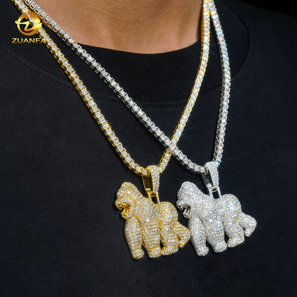 New Design Full Diamond Hip Hop King Kong Pendant Luxury 925 Sterling Silver Iced Out Moissanite Gorilla Pendant