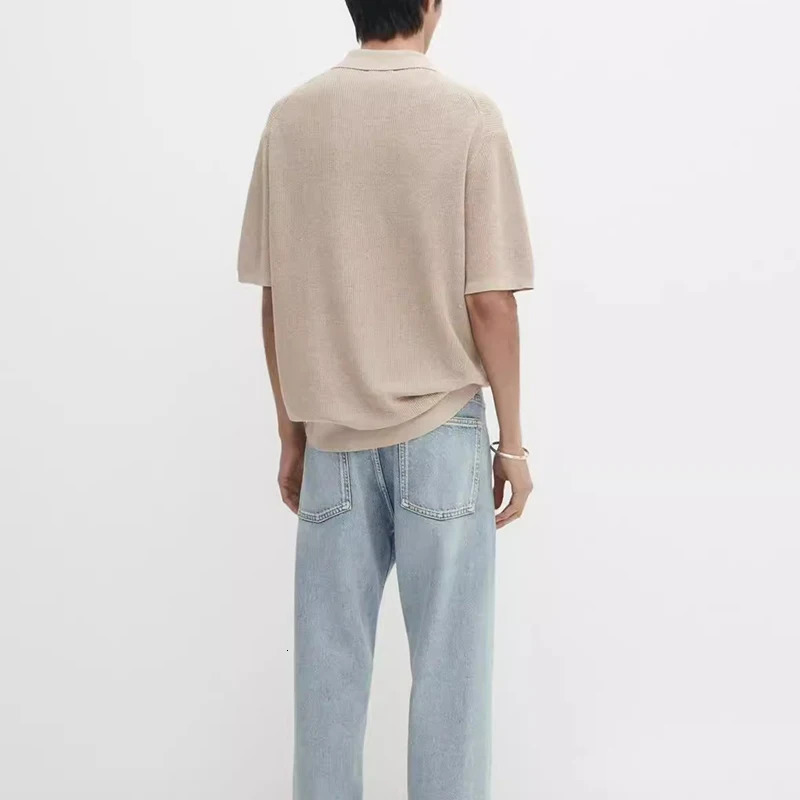 Fashion solid color knitted polo shirt mens spring and summer casual collar jumping top breathable 250313