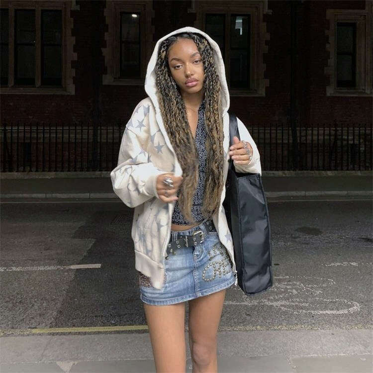 autumn and winter new unisex star printed casual fashion cardigan hooded couple hoodie