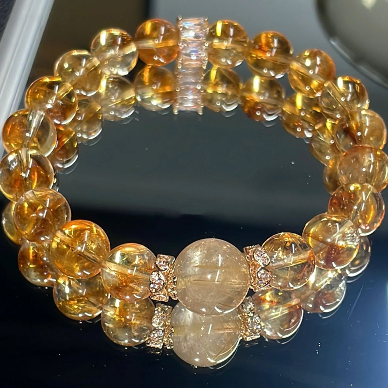 Transfers attract wealth imitation citrine bracelet light luxury niche exquisite blonde hair crystal transit beads bracelet female 2025 new