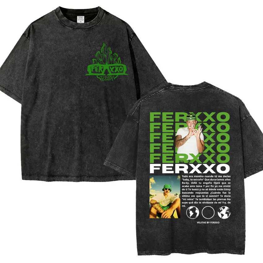 Feid Ferxxo World Tour 2024 Retro Washed T Shirt Men Women 90s Hip Hop Style Short Slve T-shirts Fashion Casual Oversized Ts X250313