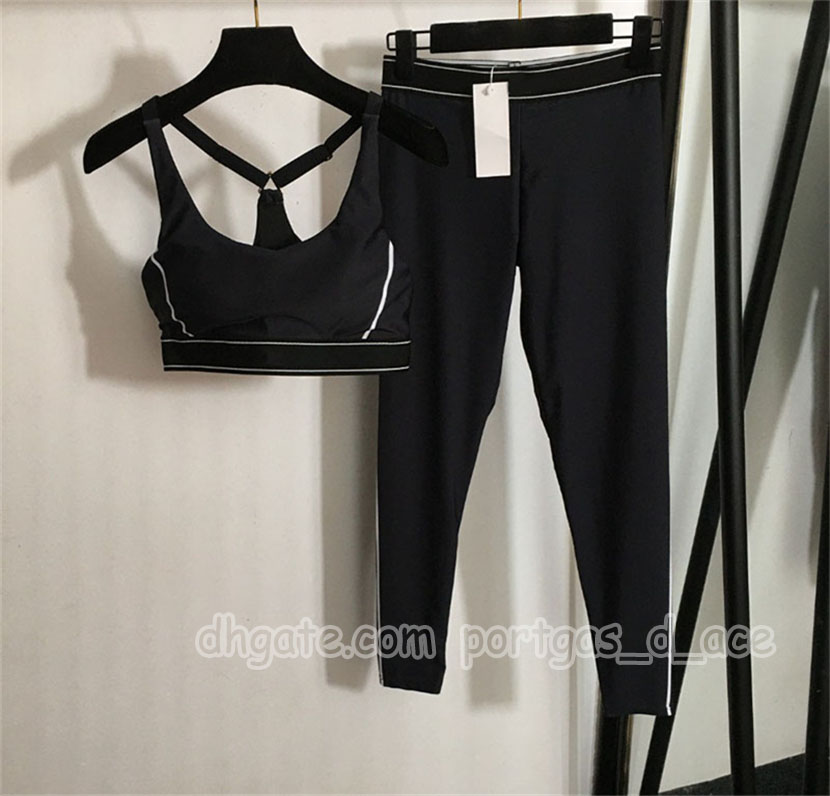 Designer Black Yoga Outfits Tracksuits Women Summer Sleeveless Cropped Gym Tanks Skinny Leggings Set Beach Vacation Swim Diving Tracksuit