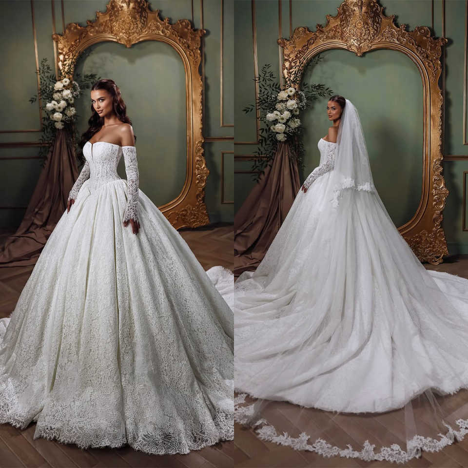 Simple A e Women Wedding Strapless Removable Sleeves Bridal Gowns Lace Backless Sweep Train Dress Custom Made