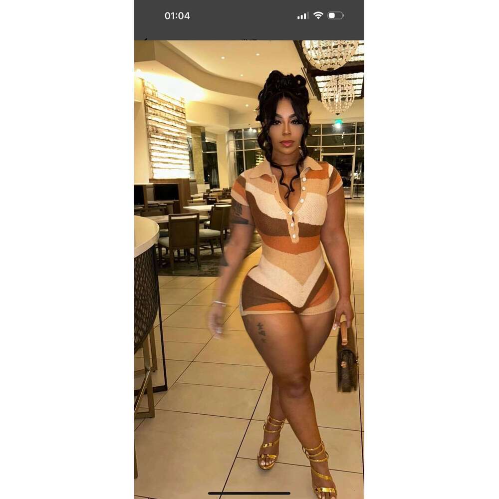 New Spring And Summer Woolen Fashion Elegant Contrasting Color V-Neck Short Sleeved Jumpsuit Knitted Set For Women