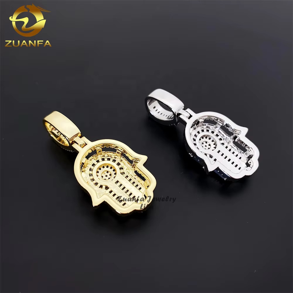 Hip Hop Jewelry baguette Diamond 925 Sterling Silver Gold Plated Charm Moissanite Hamsa Pendant