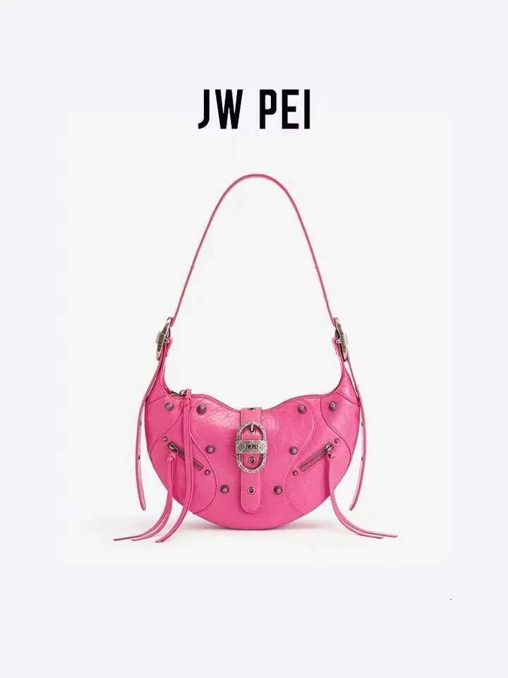JW PEI Oil Wax Leather Horn Bag For Women's Large Capacity Motorcycle Single Shoulder Crossbody Bag, Underarm