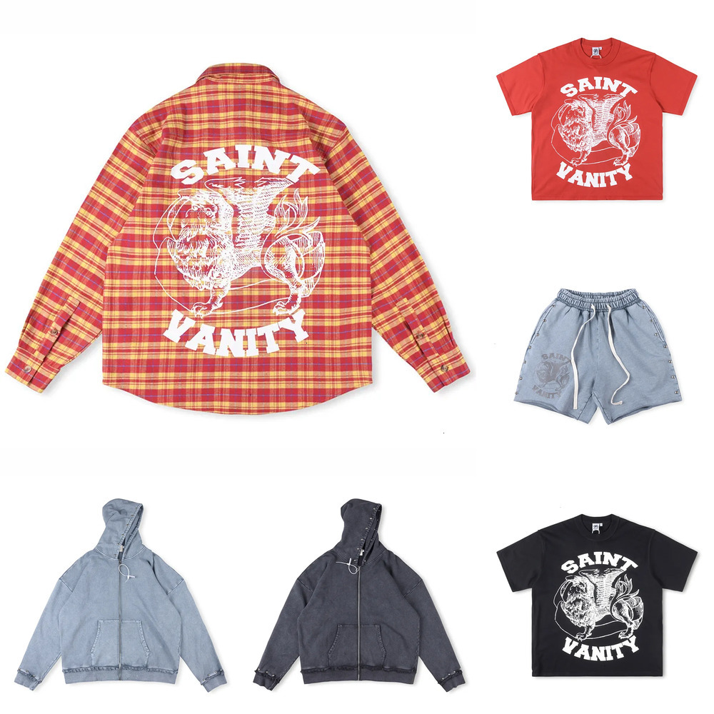 Designer men's hoodie SAINT VANITY popular retro high street men's short sleeved shorts ins same style letter printed casual short sleeved T-shirt kk