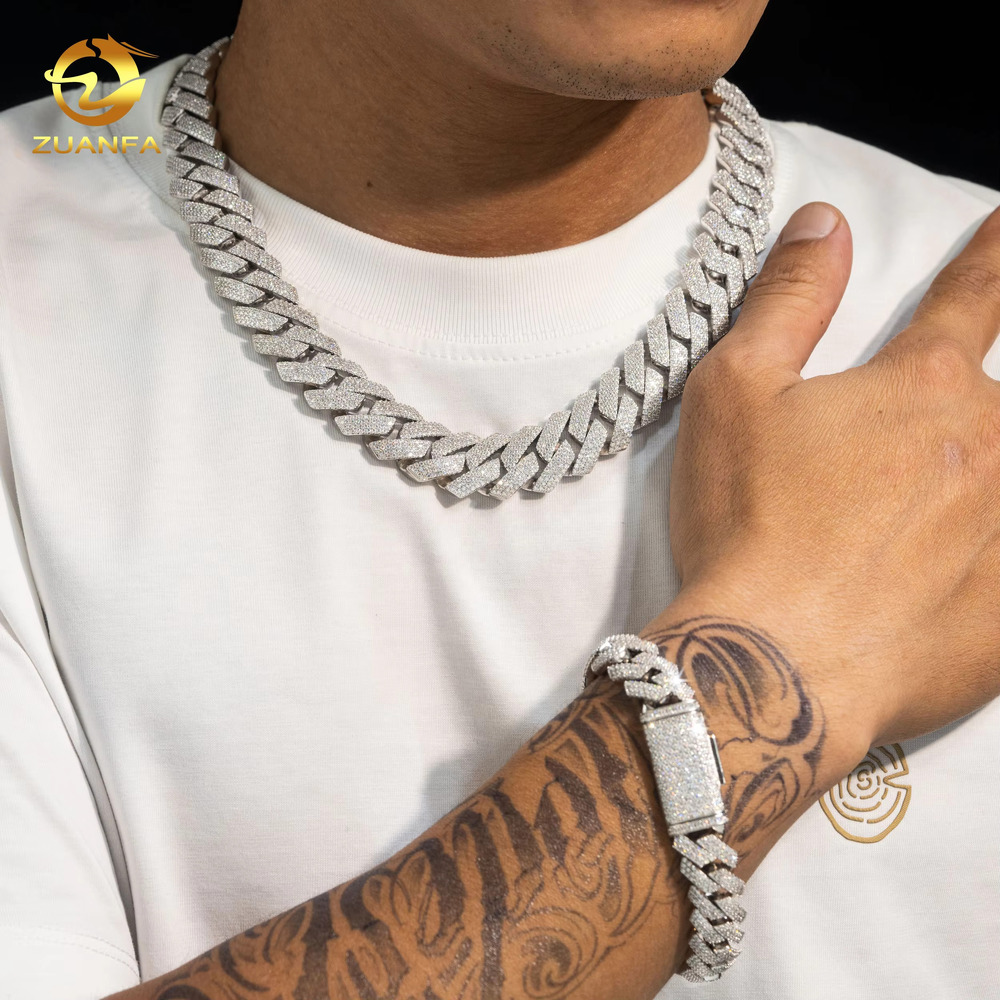 Iced Out Jewelry VVS Diamonds Custom Necklace Hip Hop 925 Silver Cuban Link Chain Moissanite