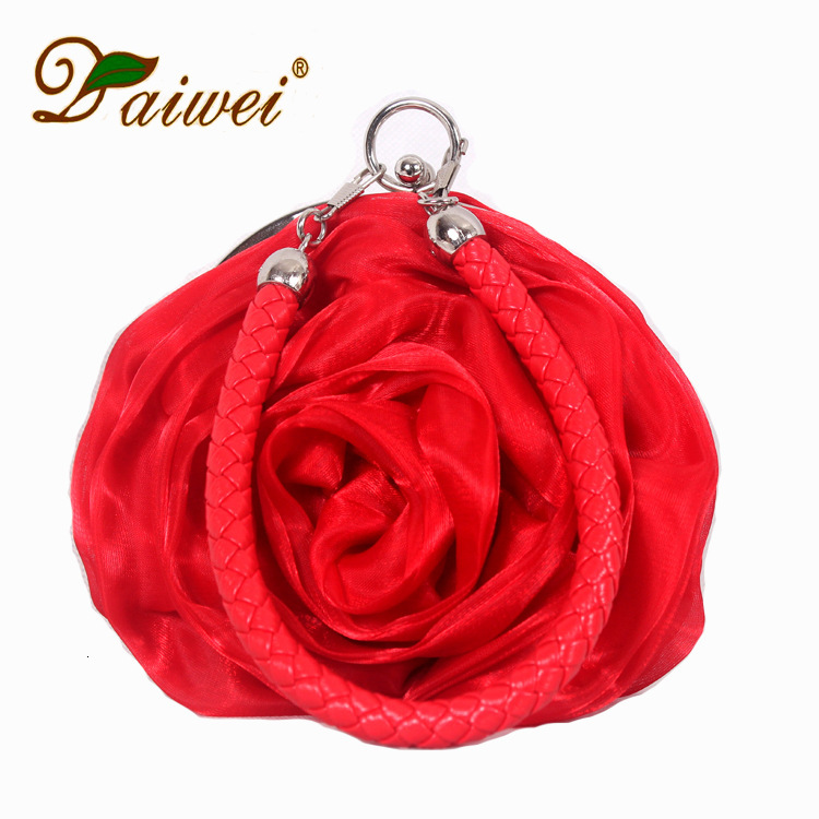 Japanese And Korean Rose Blossom Silk Bridal Wedding Dinner Cute Mini Round Handheld Women's Change Small Bag Evening Clutch