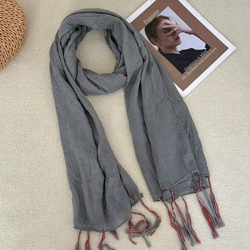 K120 Autumn and winter scarf 2024 new style high-end ethnic style hanging beard all-match literary cotton and linen neck scarf shawl wholesale