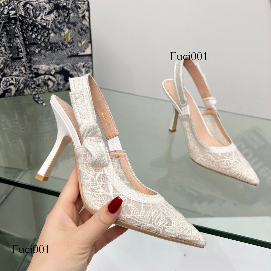 designer shoes heels Spring New Lace Mesh Pointed Flat High Heels Fairy Wind Rear Strap Sandals Trendy Shoes European Station Women's Shoes 049