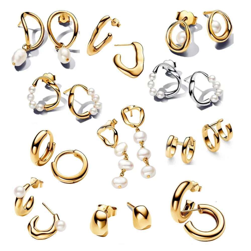 New 925 Sterling Silver Collection Gold Pearl Irregular Organic Freshwater Pearl Earrings For Women Jewelry Gift