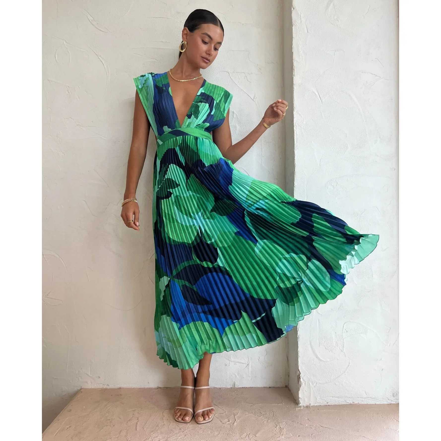 Urban Sexy Dresses Womens S-XL size new European and American spring and summer pleated Slvel casual doctor INS loose vacation womens doctor Y240312E1