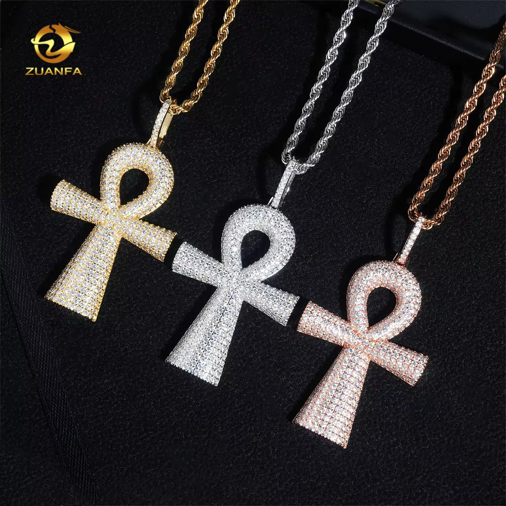 New Design Ankh Necklace Pass Diamond Tester Moissanite Sterling Silver Gold Plated Ankh Cross Charm Pendant Fine Jewelry
