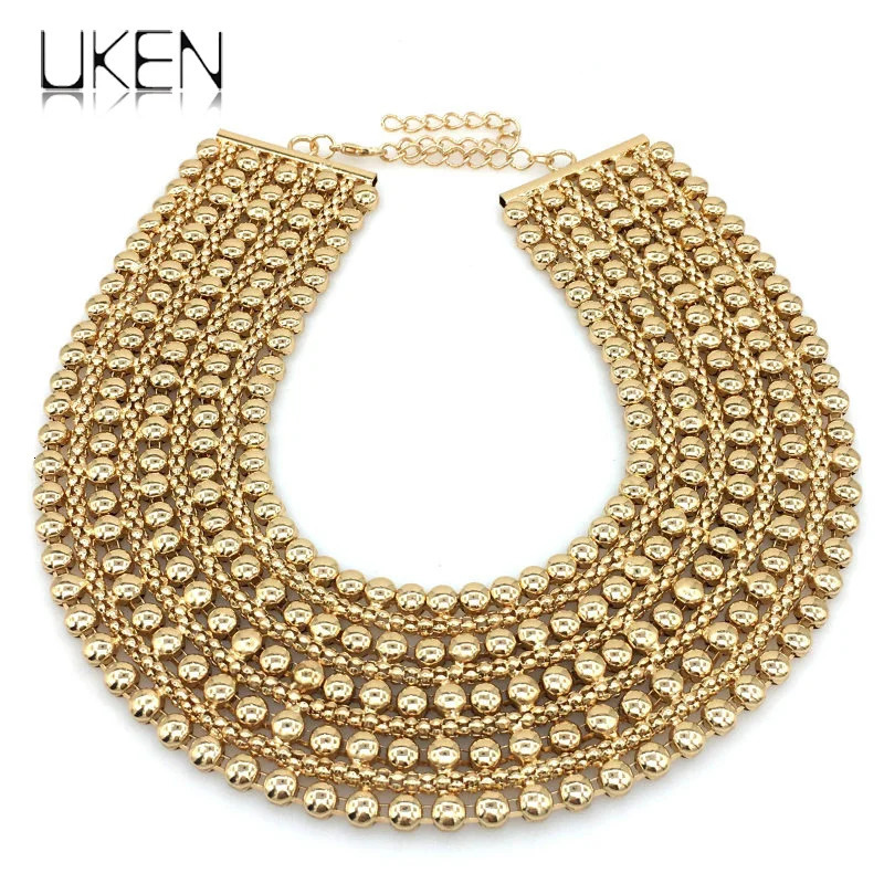 UKEN Metal Beads Chain Chunky Maxi Necklaces For Women Fashion Choker Collar Statement Necklace Vintage Jewelry Wedding Party250305