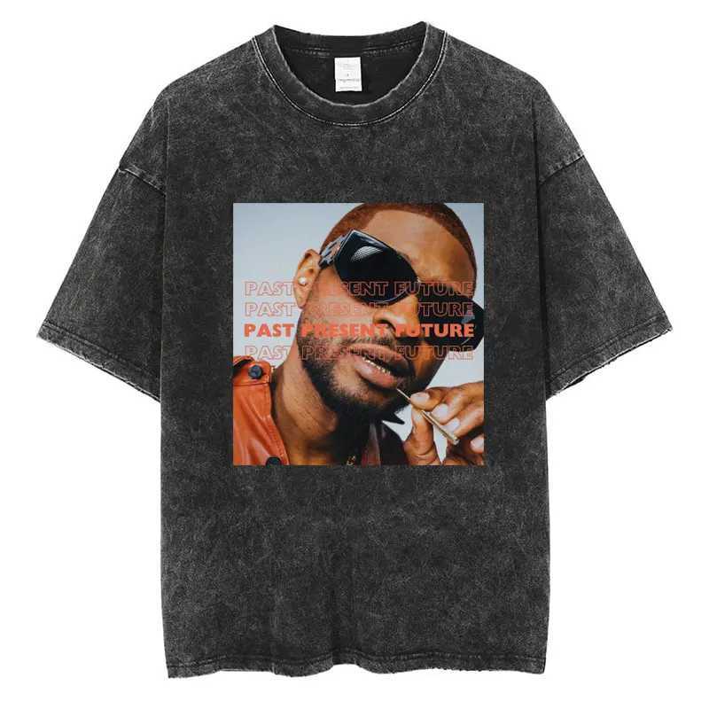 Rapper Usher Graphic Washed T Shirt Vintage Harajuku Men Women Oversized T-shirts Cotton Casual Fashion Summer Ts Strtwear X250313