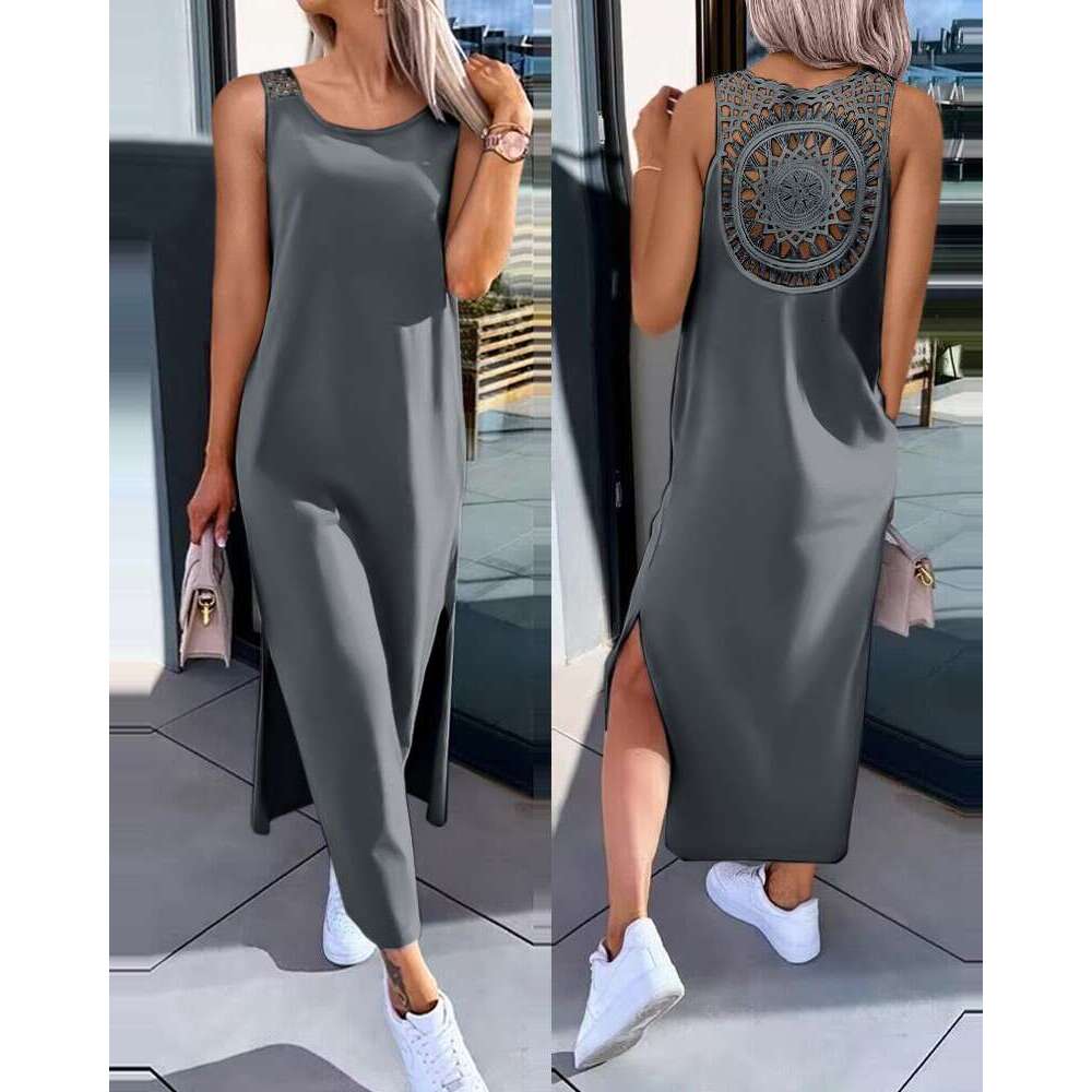 women's clothing, European and American summer hollow solid color medium long dress, 2025 temperament versatile new trend clothing ins