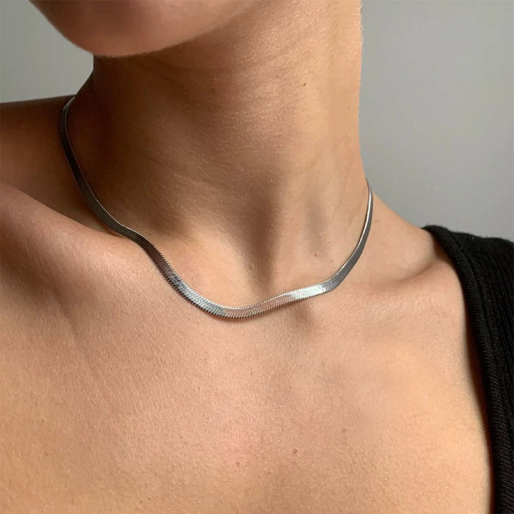 316L Stainless Steel Snake Chain Necklace for Men Women Unique Design Flat Necklace Titanium Steel Link Chain Necklace Fashion Punk Choker Necklaces J