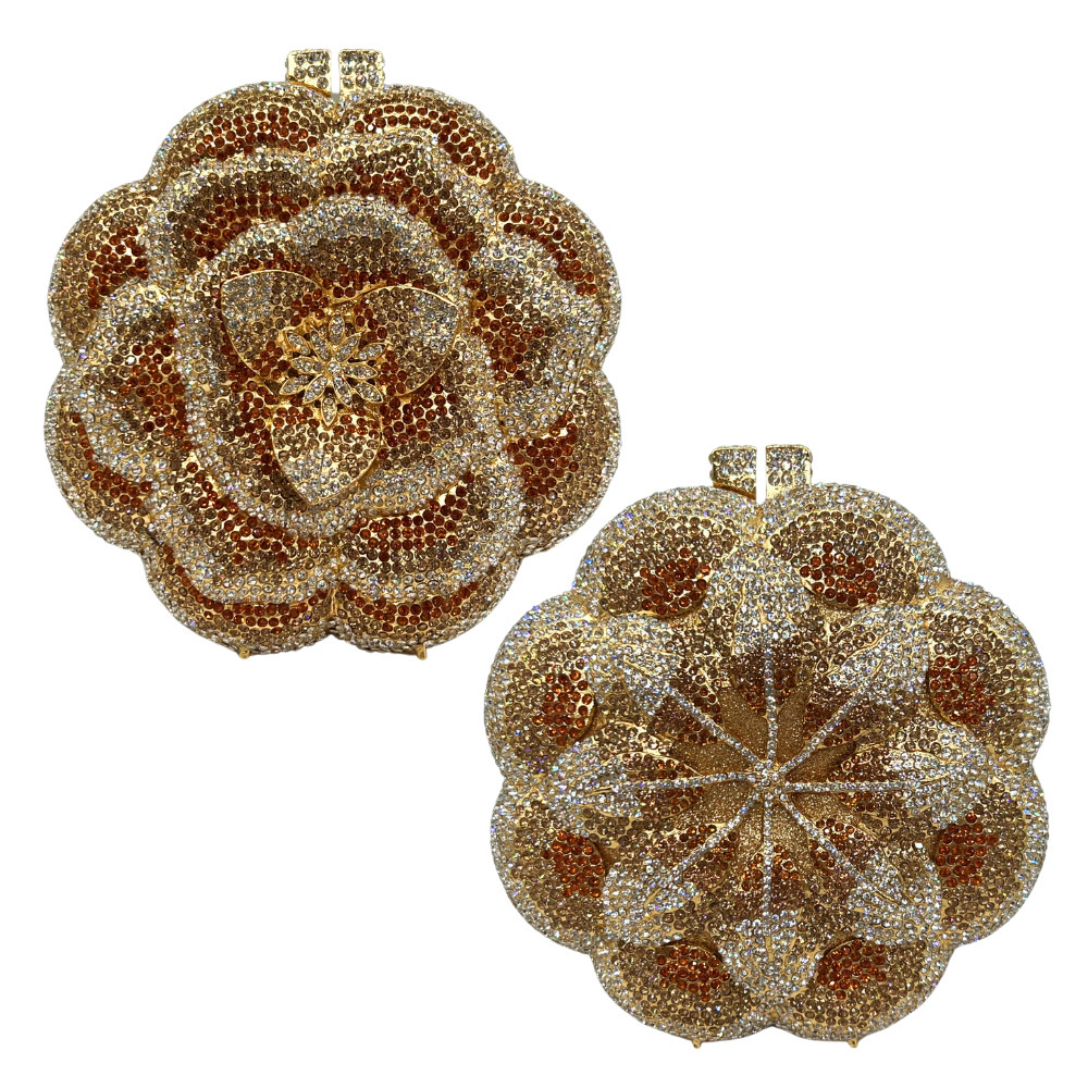 Bl106 Rose Water Hollow Metal Crystal Banquet Diamond Set Package, Women's Handbag Crystal Evening Bag Diamond Embellished Purse