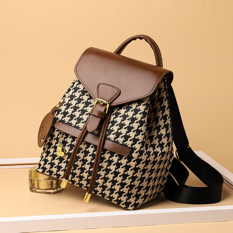 Ladies Fashion Designer Trendy Backpack Checkered Travel Light Premium Multi Functional Outdoor Leisure Storage Bag High Quality Wallet Handbag