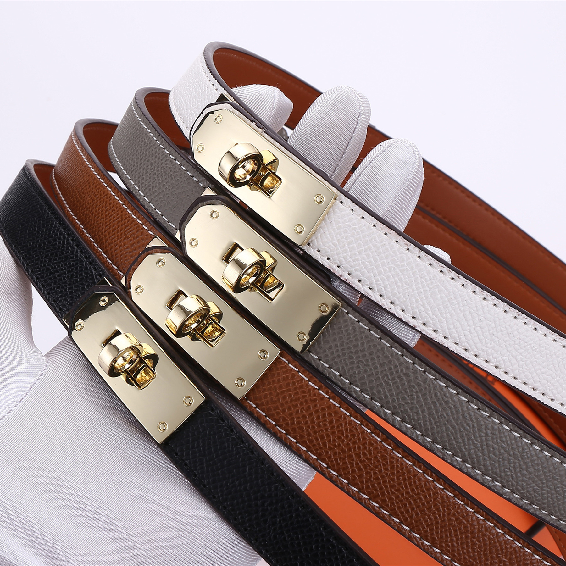 Slim Leather Belts for Women Adjustable Waist 35-43" - Metal Buckle Skinny Belt for Dresses & Jeans, Genuine Leather Fashion Accessory (Classic Colors)