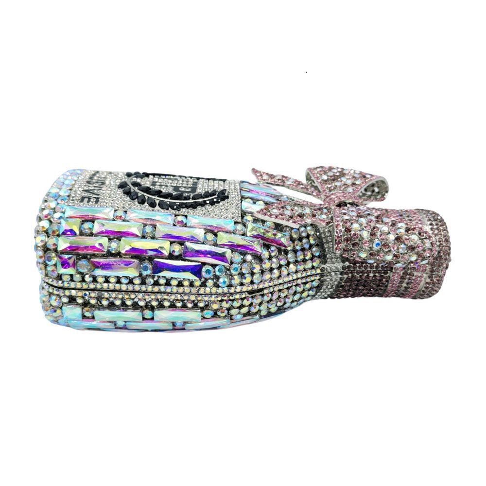 Champagne New Bow Champagne Bottle Diamond Studded Dinner Luxurious Crystal Hand-Held Women's Bag Evening Clutch