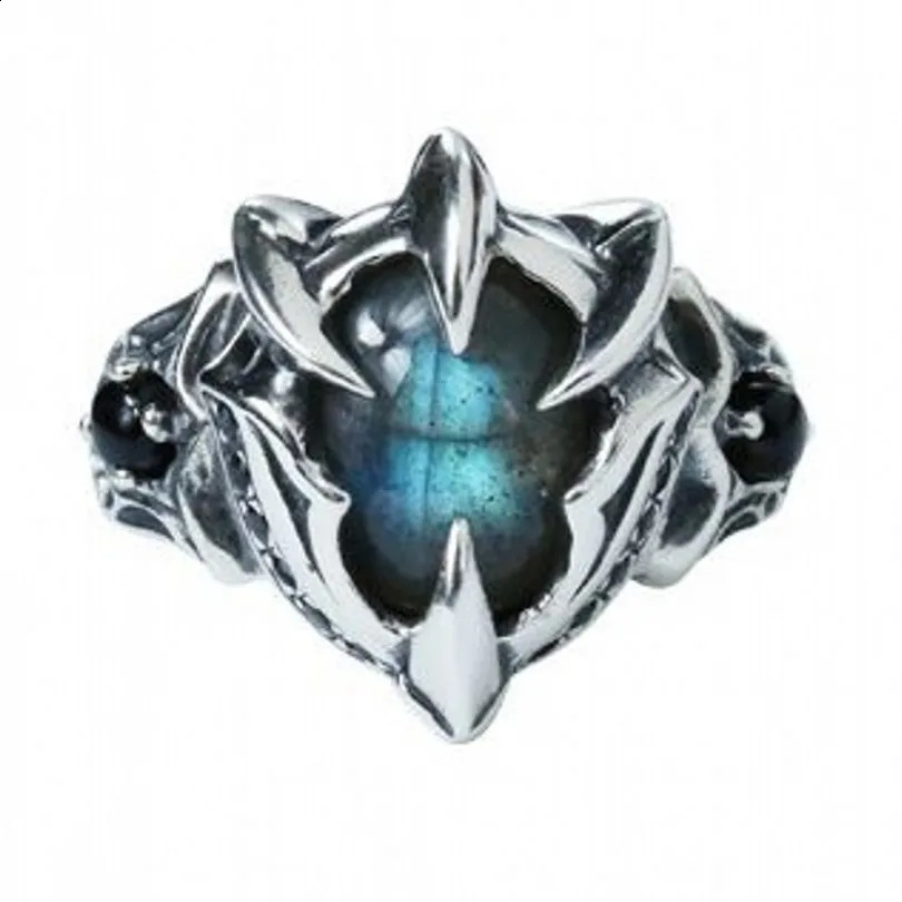 BOCAI 925 Silver Labradorite Natural Stone Trendy Animal Claw Index Finger Ring For Man Retro Punk Mighty Adjustable Siz250312