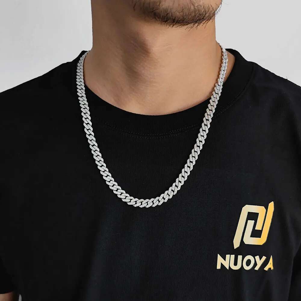 2025 Custom Hip Hop Full Moissanite Cuban Chain Necklace For Women 8mm All VVS Dia Sterg Sier Bg Iced Out Jewelry